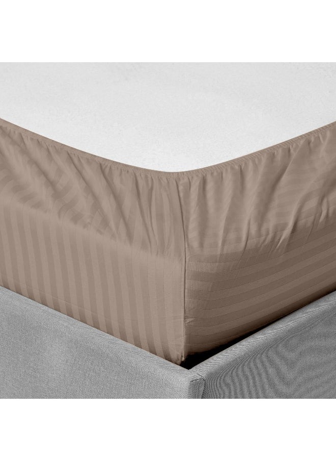 Stripe Fitted Sheet Set Single 90 X 190+20 Cm + 2 Pillowcases 50 X 75 Cm Brushed Microfiber Premium Durable Quality Deep Pocket For A Perfect Fit Shrinkage Fade Resistant Brown