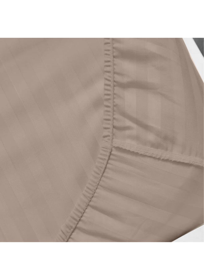 Stripe Fitted Sheet Set Single 90 X 190+20 Cm + 2 Pillowcases 50 X 75 Cm Brushed Microfiber Premium Durable Quality Deep Pocket For A Perfect Fit Shrinkage Fade Resistant Brown