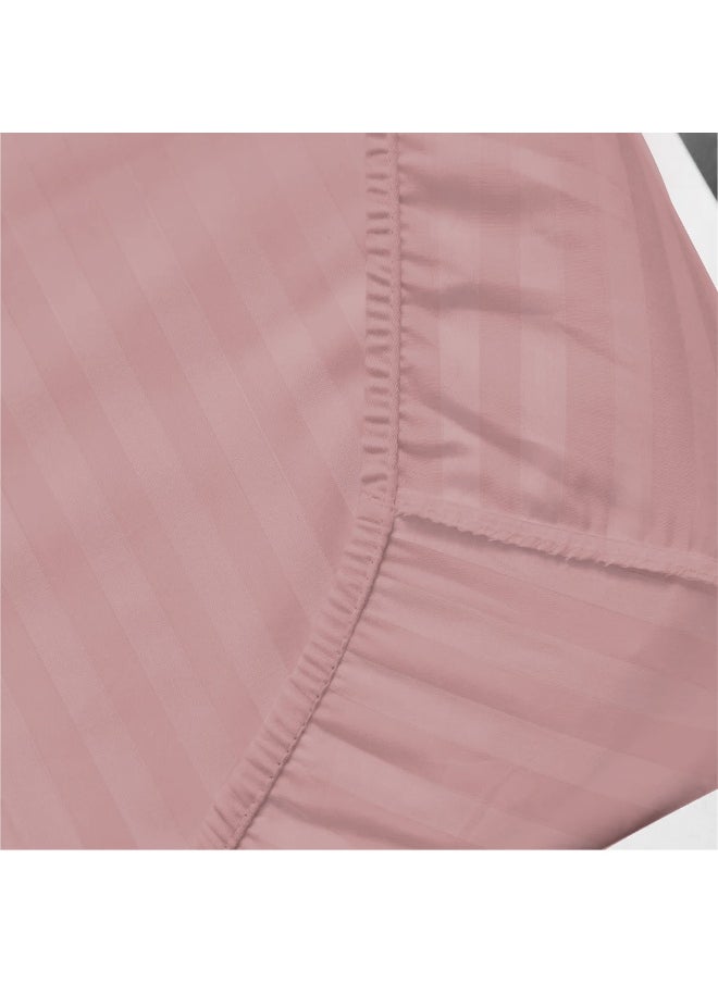 Stripe Fitted Sheet Set Twin 120 X 200+25 Cm + 2 Pillowcases 50 X 75 Cm Brushed Microfiber Premium Durable Quality Deep Pocket For A Perfect Fit Shrinkage Fade Resistant Peach