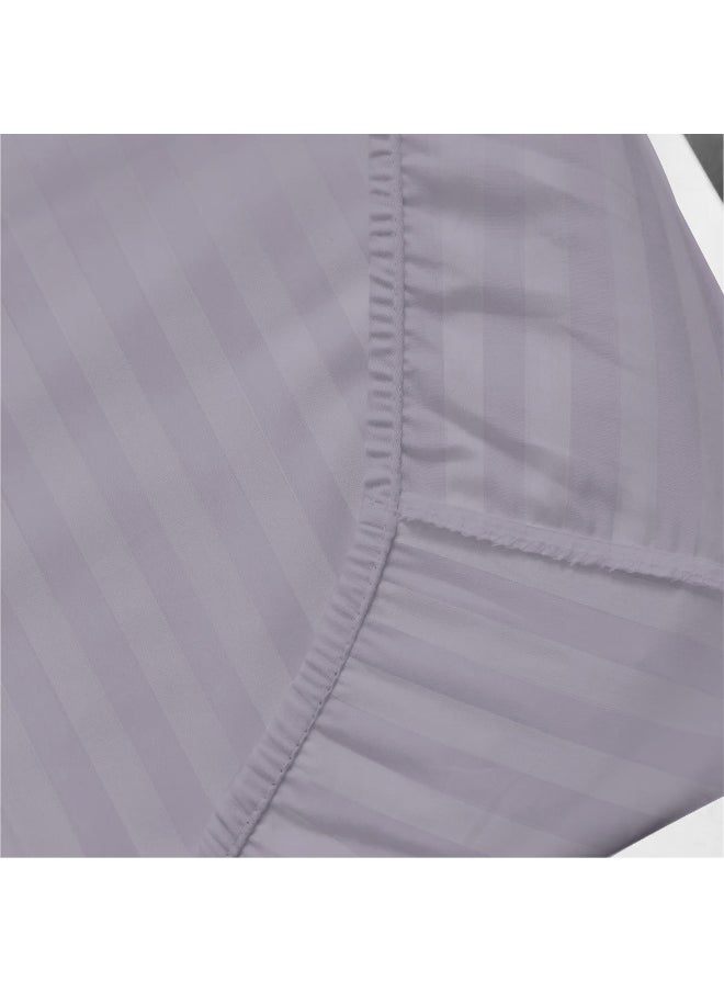 Stripe Fitted Sheet Set Single 90 X 190+20 Cm + 2 Pillowcases 50 X 75 Cm Brushed Microfiber Premium Durable Quality Deep Pocket For A Perfect Fit Shrinkage Fade Resistant Purple
