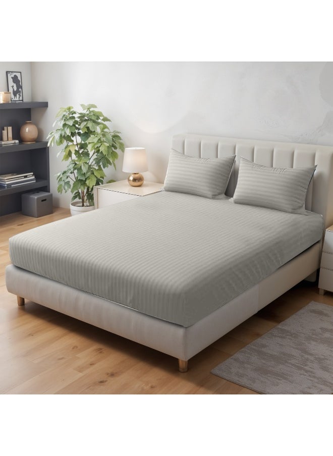 REST Stripe Fitted Sheet Set Single 90 x 190+20 cm + 2 Pillowcases 50 x 75 cm Brushed Microfiber Premium Durable Quality Deep Pocket for a Perfect Fit Shrinkage Fade Resistant Lt. Brown