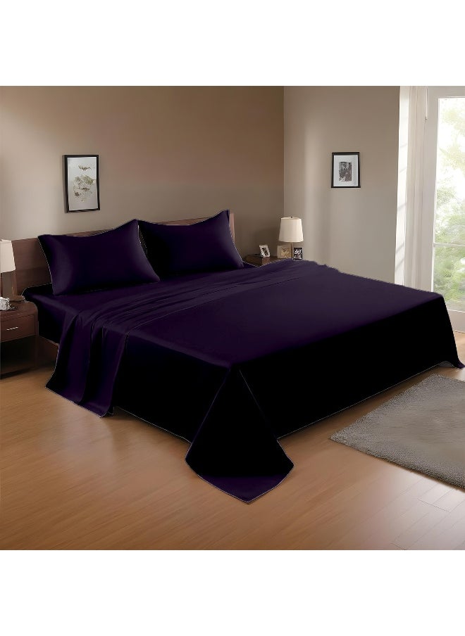 3-Piece Violet Plush 220X240 Flat Bedsheet Set Includes 1 Deep Pocket Flat Bedsheet And 2 Pillow Covers, Breathable And Machine Washable