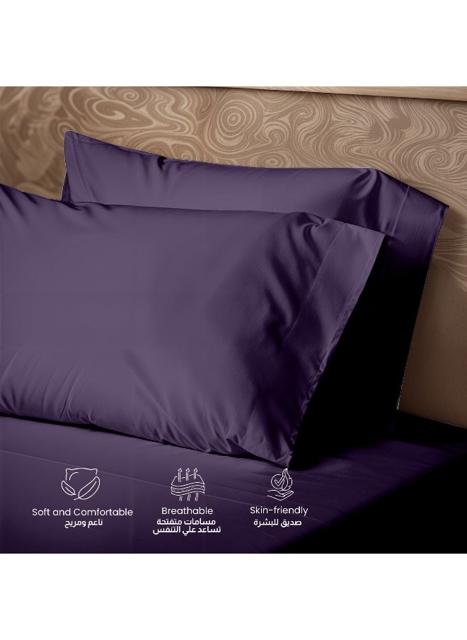 3-Piece Violet Plush 220X240 Flat Bedsheet Set Includes 1 Deep Pocket Flat Bedsheet And 2 Pillow Covers, Breathable And Machine Washable