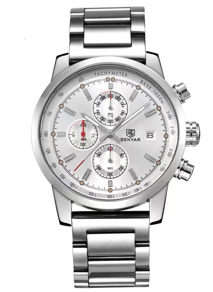 Mens Watches Multifunction Chronograph Date Quartz Watch for Men Stainless Steel Band Wrist Watch Gift for Men Casual Business