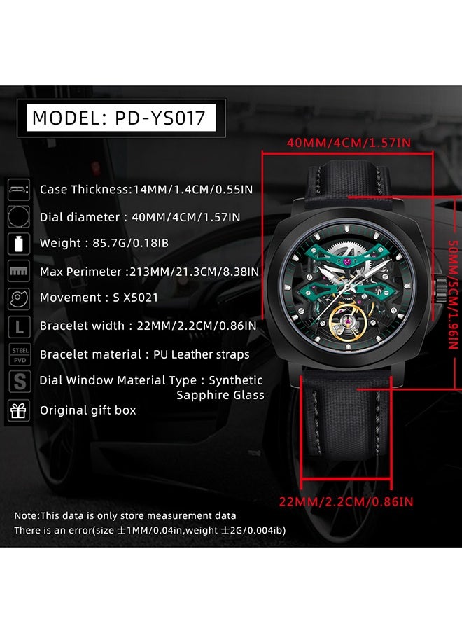 Automatic Watches for Men Skeleton Dial 100M Waterproof Leather Men's Mechanical Watch Elegant Gifts for Men