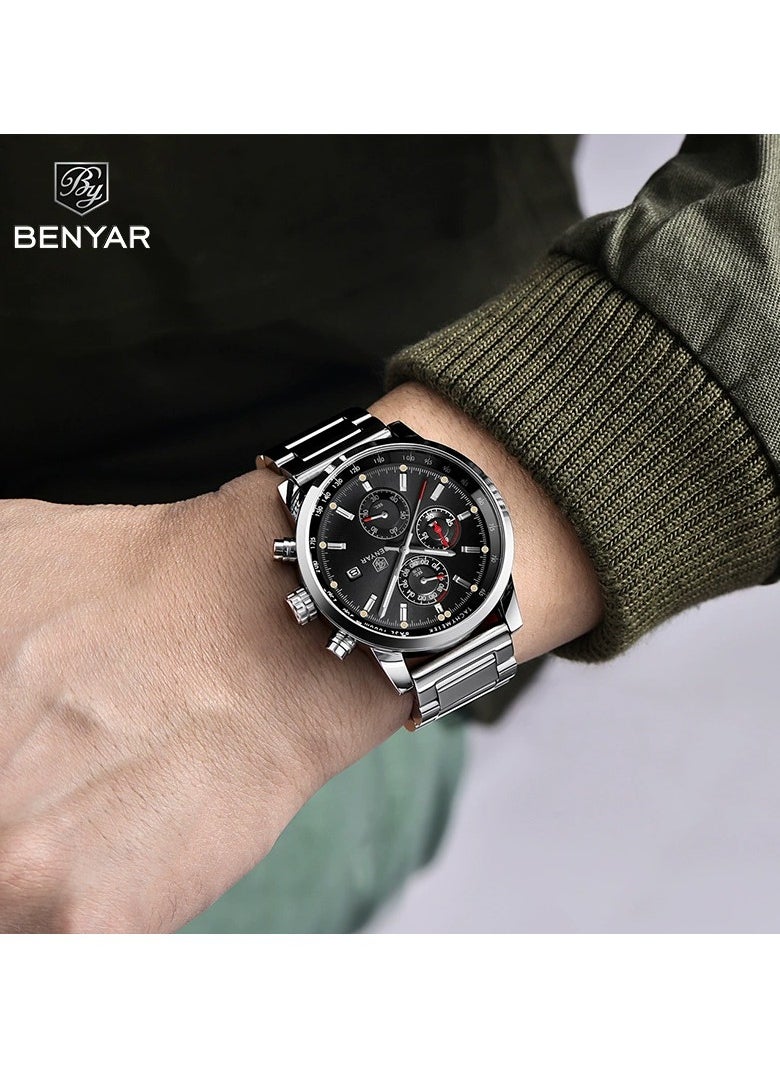 Mens Watches Multifunction Chronograph Date Quartz Watch for Men Stainless Steel Band Wrist Watch Gift for Men Casual Business