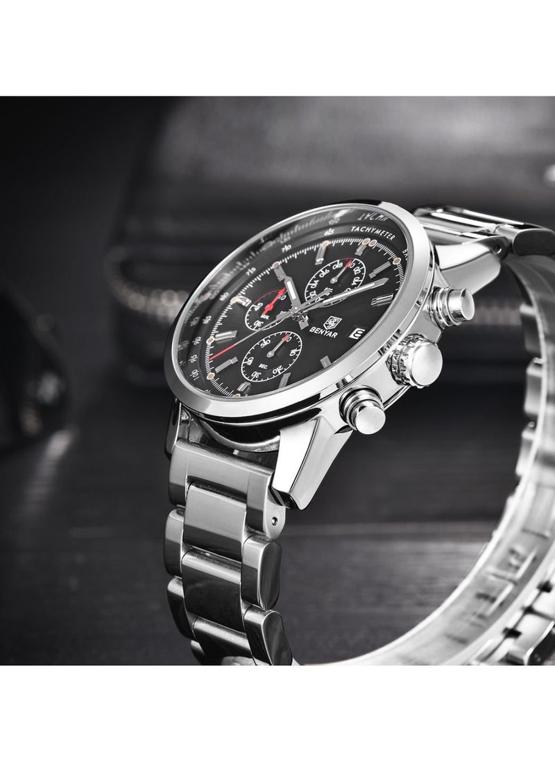 Mens Watches Multifunction Chronograph Date Quartz Watch for Men Stainless Steel Band Wrist Watch Gift for Men Casual Business