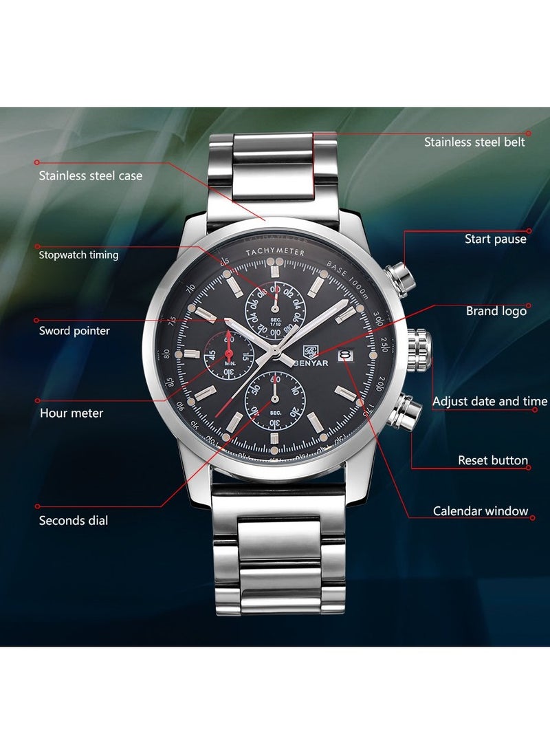 Mens Watches Multifunction Chronograph Date Quartz Watch for Men Stainless Steel Band Wrist Watch Gift for Men Casual Business