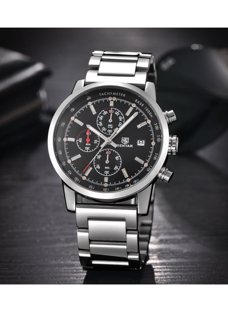 Mens Watches Multifunction Chronograph Date Quartz Watch for Men Stainless Steel Band Wrist Watch Gift for Men Casual Business