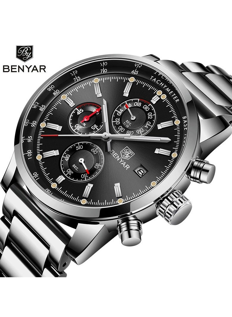 Mens Watches Multifunction Chronograph Date Quartz Watch for Men Stainless Steel Band Wrist Watch Gift for Men Casual Business
