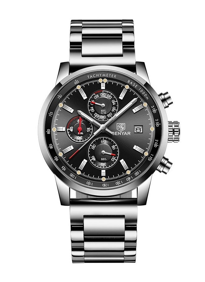 Mens Watches Multifunction Chronograph Date Quartz Watch for Men Stainless Steel Band Wrist Watch Gift for Men Casual Business