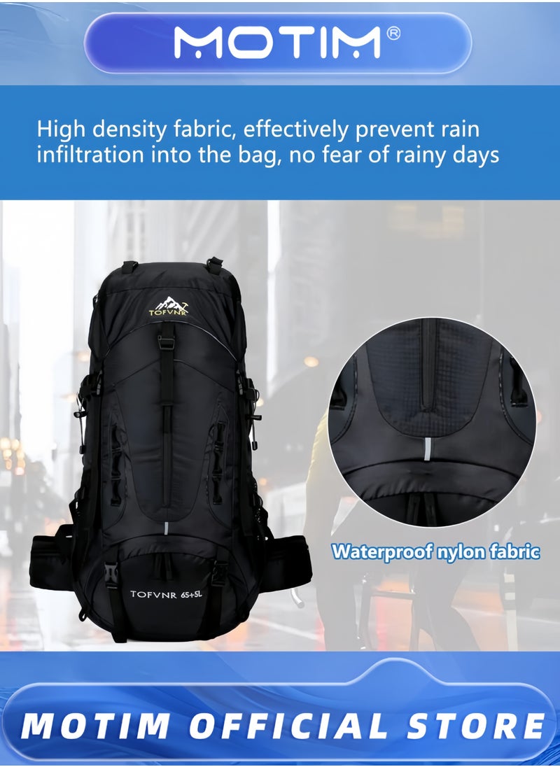 70L Camping Hiking Backpack Lightweight Nylon Trekking Rucksack Waterproof Breathable Large Capacity Sports Mountaineering Backpack for Sport & Cycling & Riding & Motorcycle