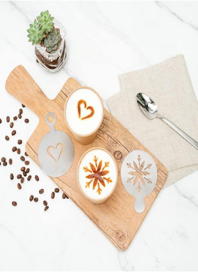 Restaurantware Restpresso 4.75 Inch Latte Stencil Set, 8 Heat-Resistant Coffee Stencils - Coffee Art Templates, Decorate Cupcakes, Cakes, or Cookies, Stainless Steel Cappuccino Stencil Set