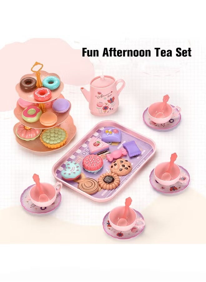 Tea Set for Little Girls, Birthday Gift for Age 3+ Years Old, Toddler Toys Tea Party Set for Little Girls, Princess Kids Kitchen Pretend Toy with Tin Tea Set, Desserts & Carrying Case