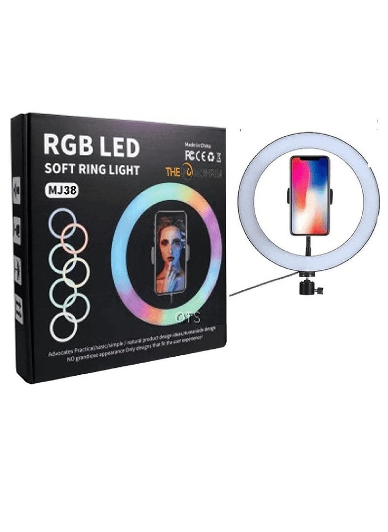 MJ-38 RGB LED Soft Ring Light With Phone Tripod Stand For Camera Smartphones Shooting Vlogging And Reels