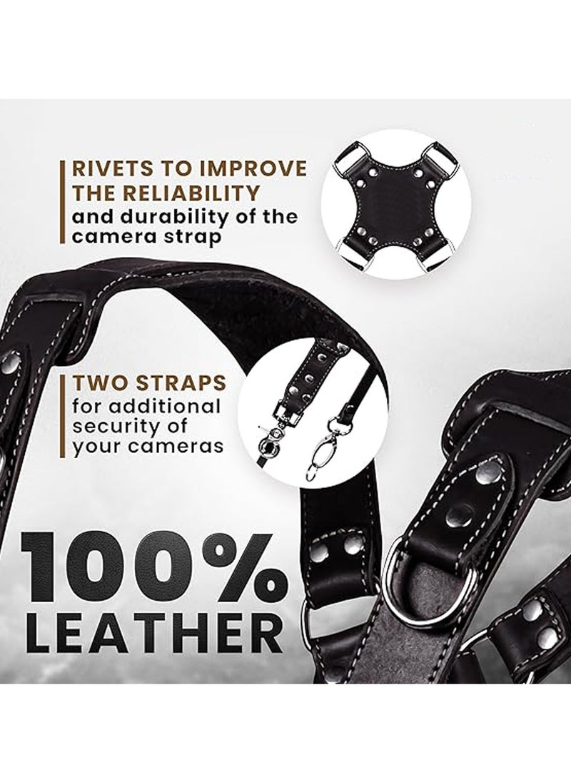 Adando Camera Shoulder Strap Adjustable Leather Camera Strap Extra Long Leather Camera Strap Double Shoulder Camera Harness Anti-slip DSLR Camera Neck Straps Camera Strap Accessories
