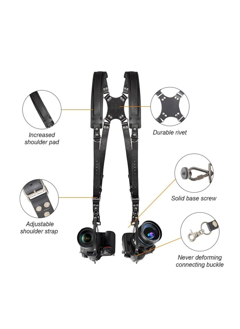 Adando Camera Shoulder Strap Adjustable Leather Camera Strap Extra Long Leather Camera Strap Double Shoulder Camera Harness Anti-slip DSLR Camera Neck Straps Camera Strap Accessories