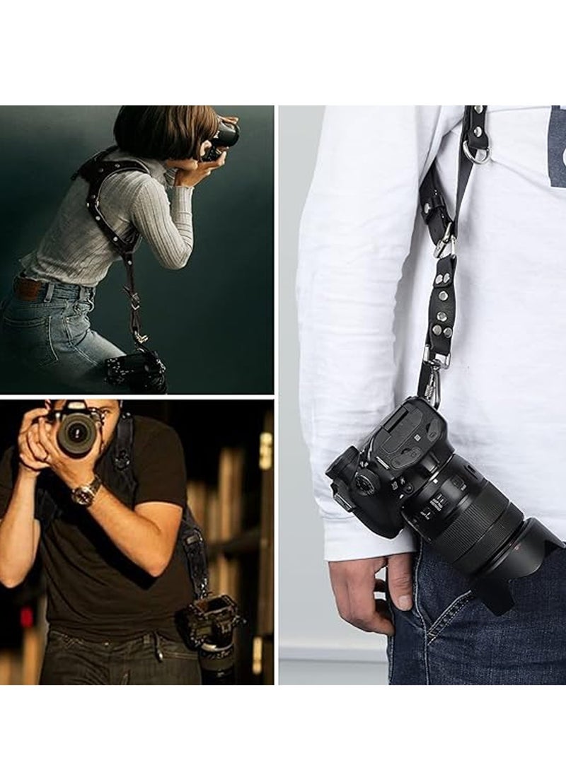 Adando Camera Shoulder Strap Adjustable Leather Camera Strap Extra Long Leather Camera Strap Double Shoulder Camera Harness Anti-slip DSLR Camera Neck Straps Camera Strap Accessories