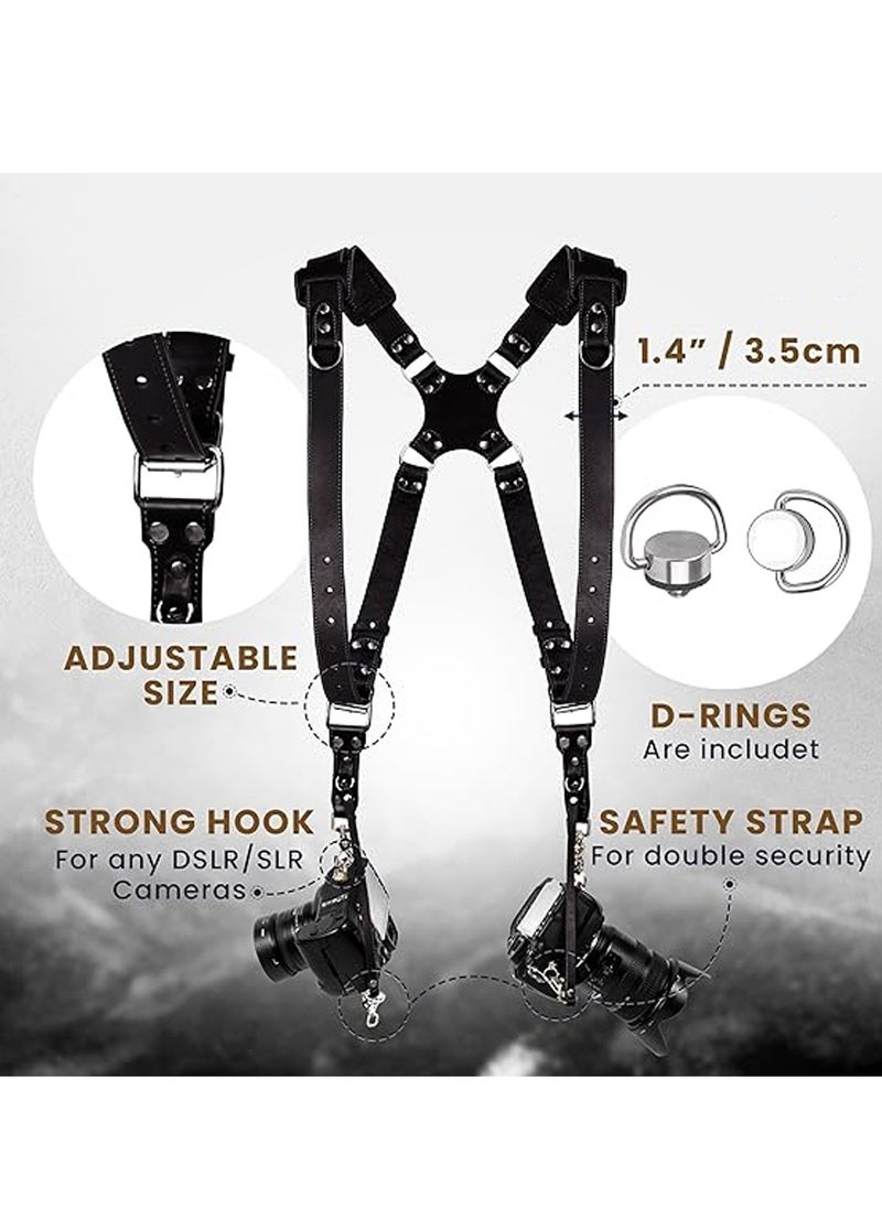 Adando Camera Shoulder Strap Adjustable Leather Camera Strap Extra Long Leather Camera Strap Double Shoulder Camera Harness Anti-slip DSLR Camera Neck Straps Camera Strap Accessories