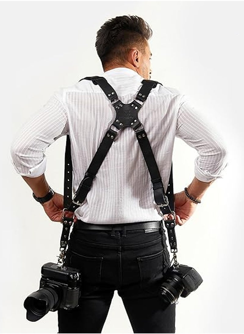 Adando Camera Shoulder Strap Adjustable Leather Camera Strap Extra Long Leather Camera Strap Double Shoulder Camera Harness Anti-slip DSLR Camera Neck Straps Camera Strap Accessories
