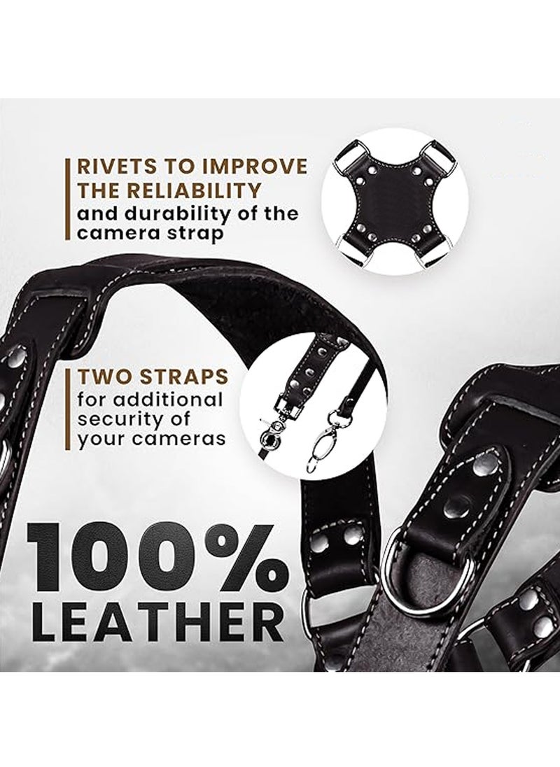 Adando Camera Shoulder Strap Adjustable Leather Camera Strap Extra Long Leather Camera Strap Double Shoulder Camera Harness Anti-slip DSLR Camera Neck Straps Camera Strap Accessories