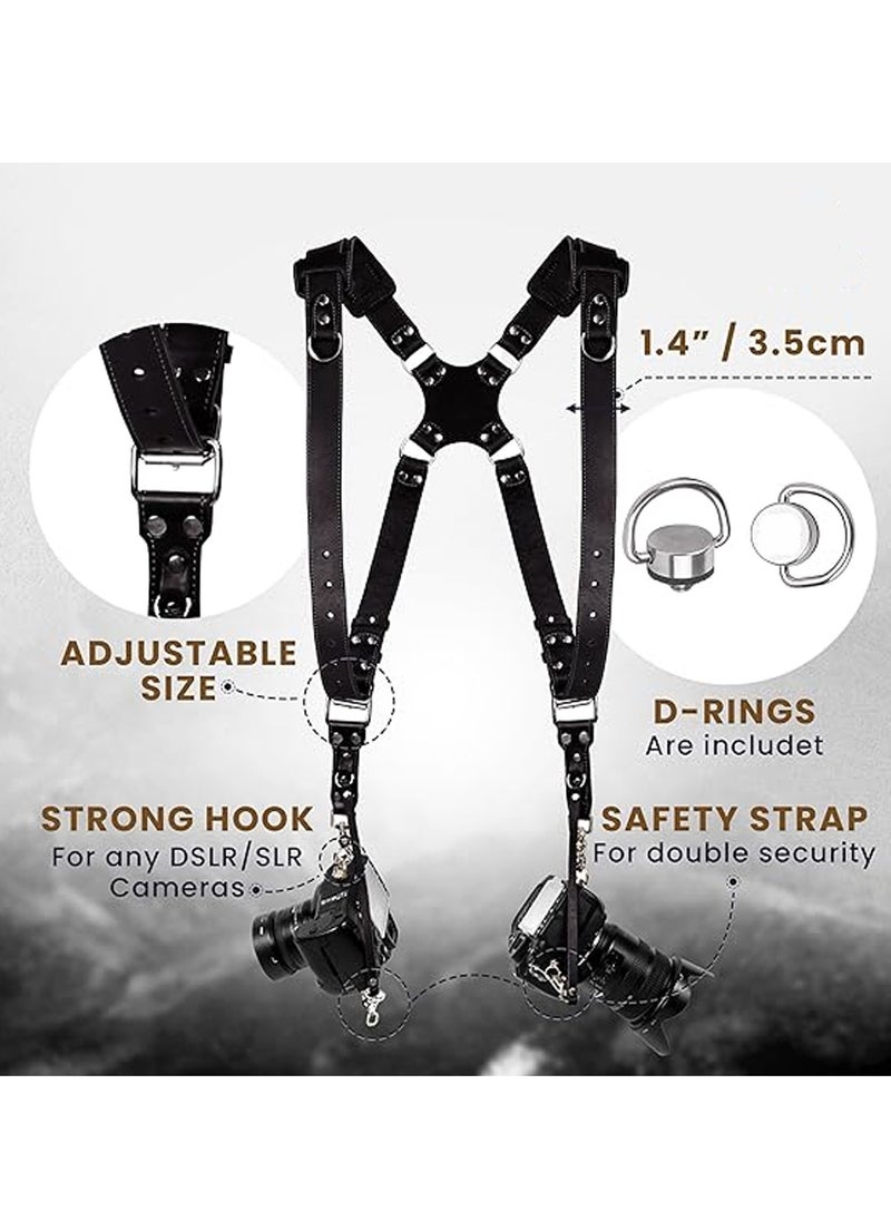 Adando Camera Shoulder Strap Adjustable Leather Camera Strap Extra Long Leather Camera Strap Double Shoulder Camera Harness Anti-slip DSLR Camera Neck Straps Camera Strap Accessories