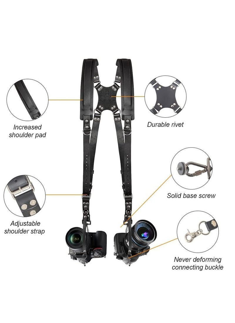 Adando Camera Shoulder Strap Adjustable Leather Camera Strap Extra Long Leather Camera Strap Double Shoulder Camera Harness Anti-slip DSLR Camera Neck Straps Camera Strap Accessories