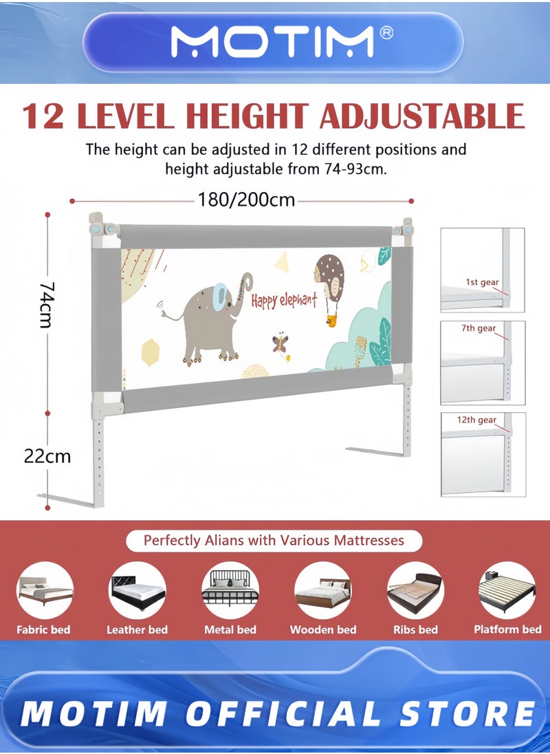 Bed Rail Guard for Kids Upgrade Reinforced Safety Soft Fence Protector Free Combination Height Adjustable Children Bed Rail Guard (Grey, 1.8M)