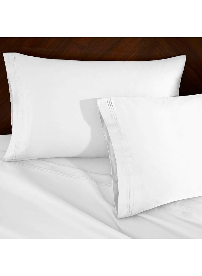 Superior Egyptian Cotton 4 Piece Sheet Set, Luxury 1500 Thread Count, Eco-Friendly, Sustainable Sheets, Basics, Solid, Deep Pocket Fitted Sheet, Flat Sheet, Pillowcases, California King, White
