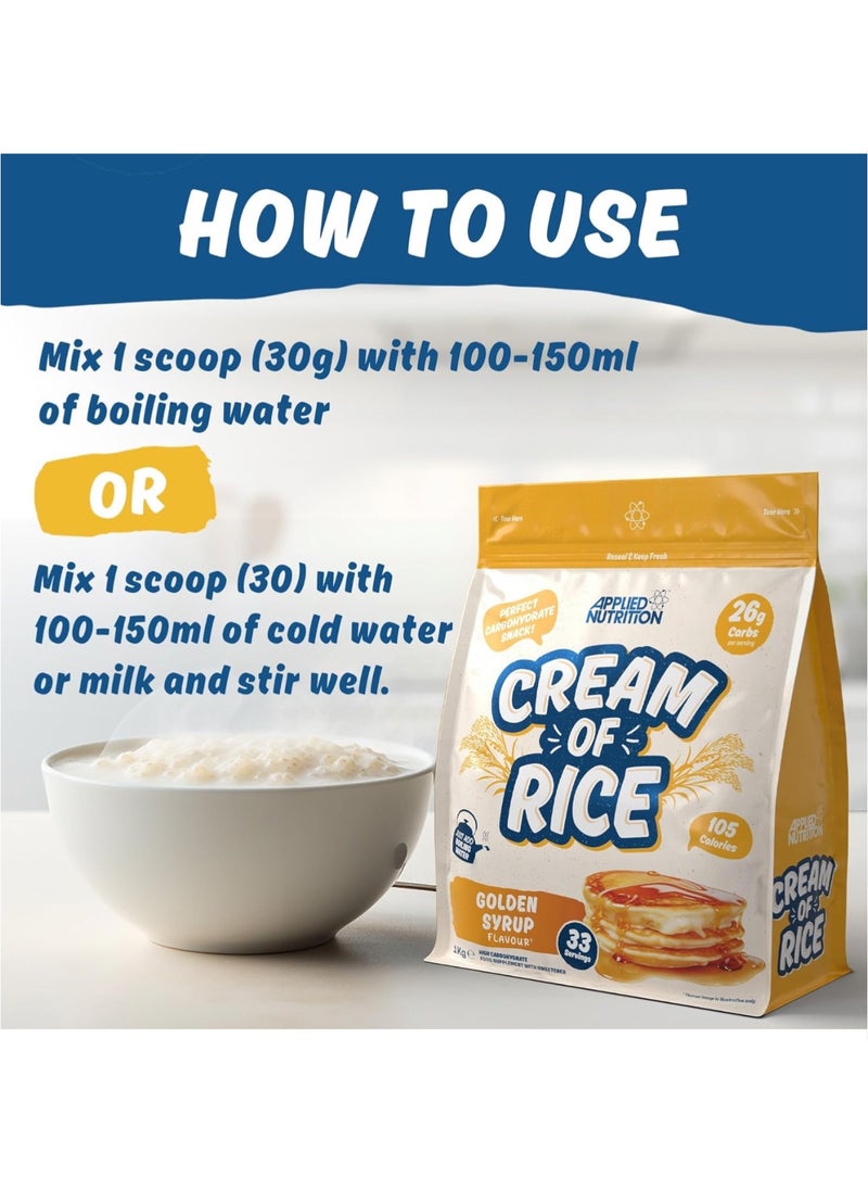 Cream of Rice - High Carbohydrate Cream of Rice Supplement, Source of Energy for Breakfast & Snacks, Easy to Digest, Low Sugar, Low Fat, Vegan, 1kg, 33 Servings, Unflavored
