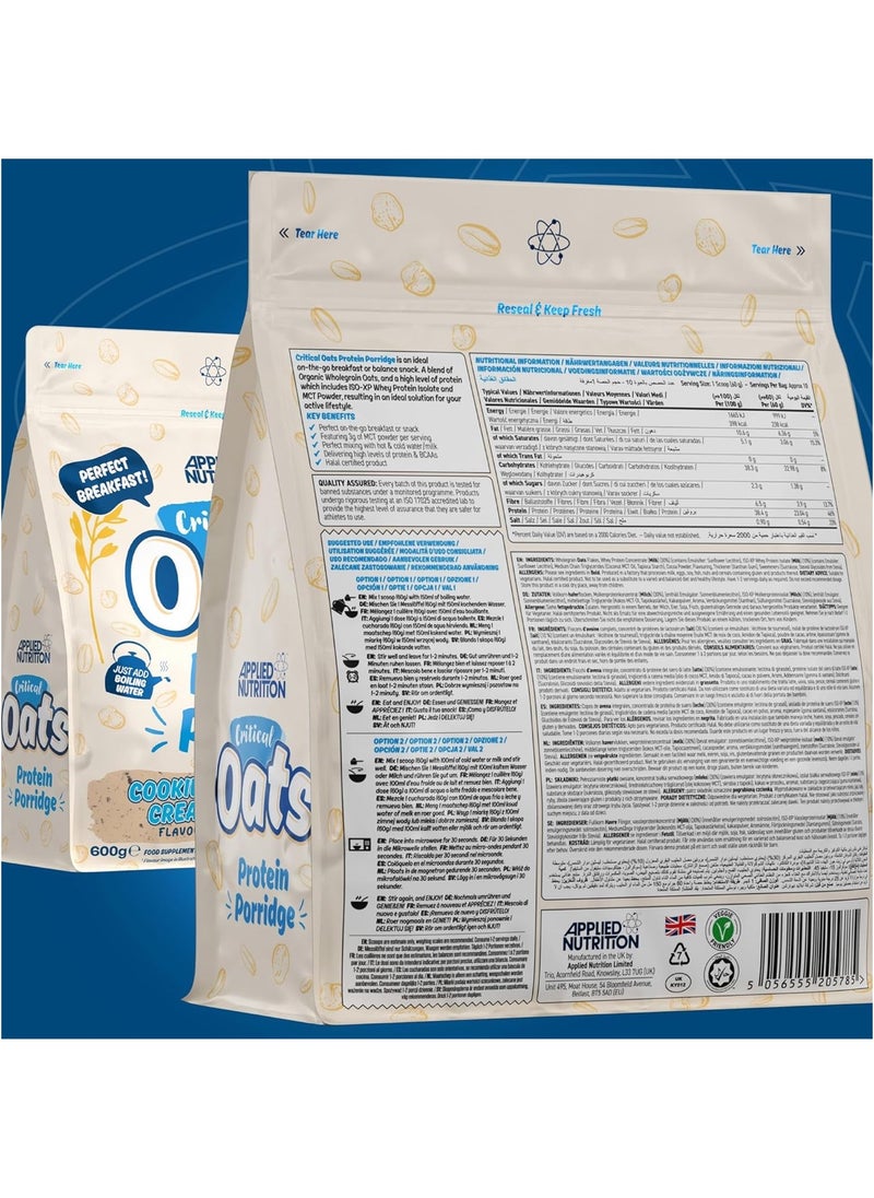 Critical Oats Advanced Protein Porridge - Whey Protein Powder Blend with Wholegrain Oats & ISO-XP Protein Isolate, Amino Acids, Cookies and Cream, 600g