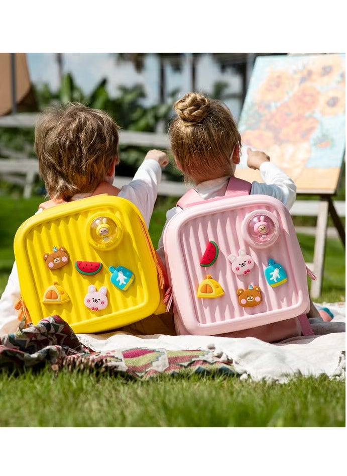 Picocici K33 Yellow Sling Backpack for Kids – Stylish, Lightweight, Easy to Clean, with Attractive Design & Removable Cute Cartoon Tags, Perfect for Outdoor Picnics and Travelling