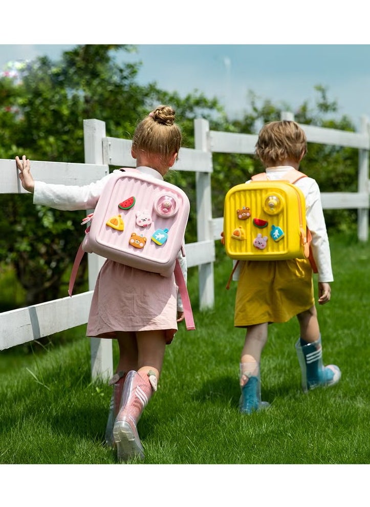 Picocici K33 Yellow Sling Backpack for Kids – Stylish, Lightweight, Easy to Clean, with Attractive Design & Removable Cute Cartoon Tags, Perfect for Outdoor Picnics and Travelling