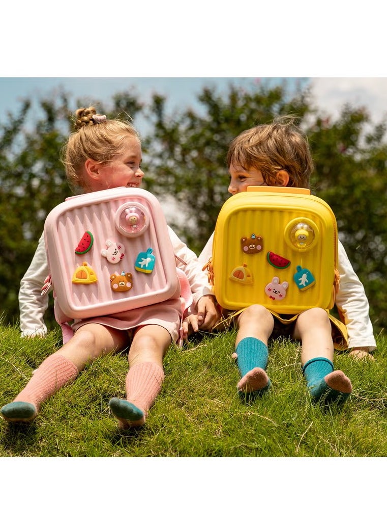 Picocici K33 Yellow Sling Backpack for Kids – Stylish, Lightweight, Easy to Clean, with Attractive Design & Removable Cute Cartoon Tags, Perfect for Outdoor Picnics and Travelling