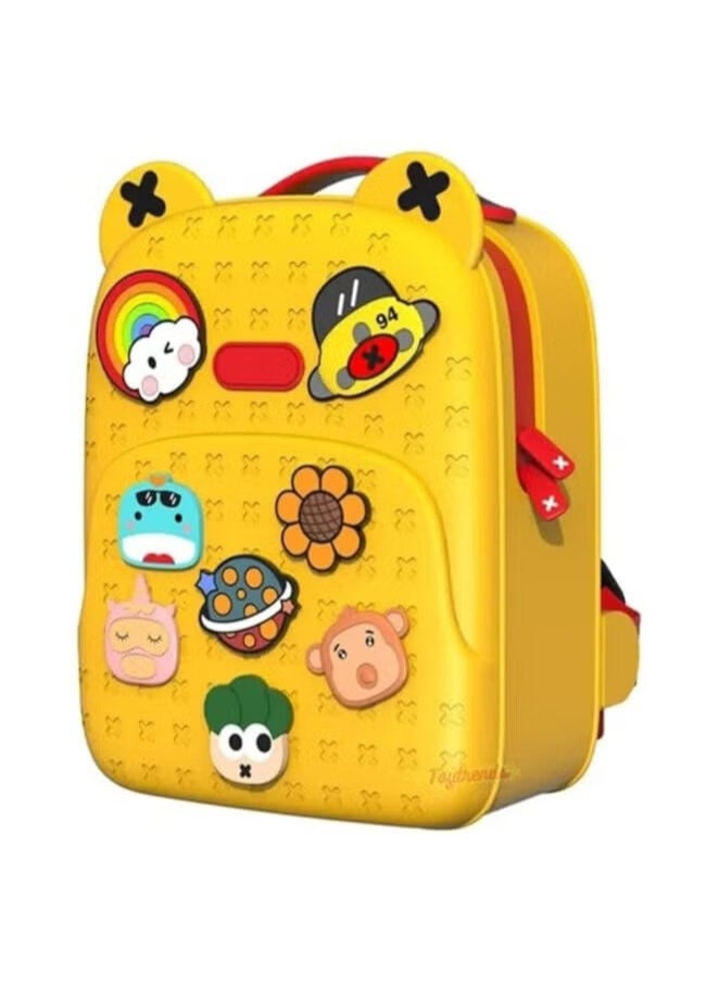 Picocici K16 Yellow Sling Backpack for Kids – Stylish, Lightweight, Easy to Clean, with Removable Cute Cartoon Tags, Perfect for Outdoor Picnics and Travelling