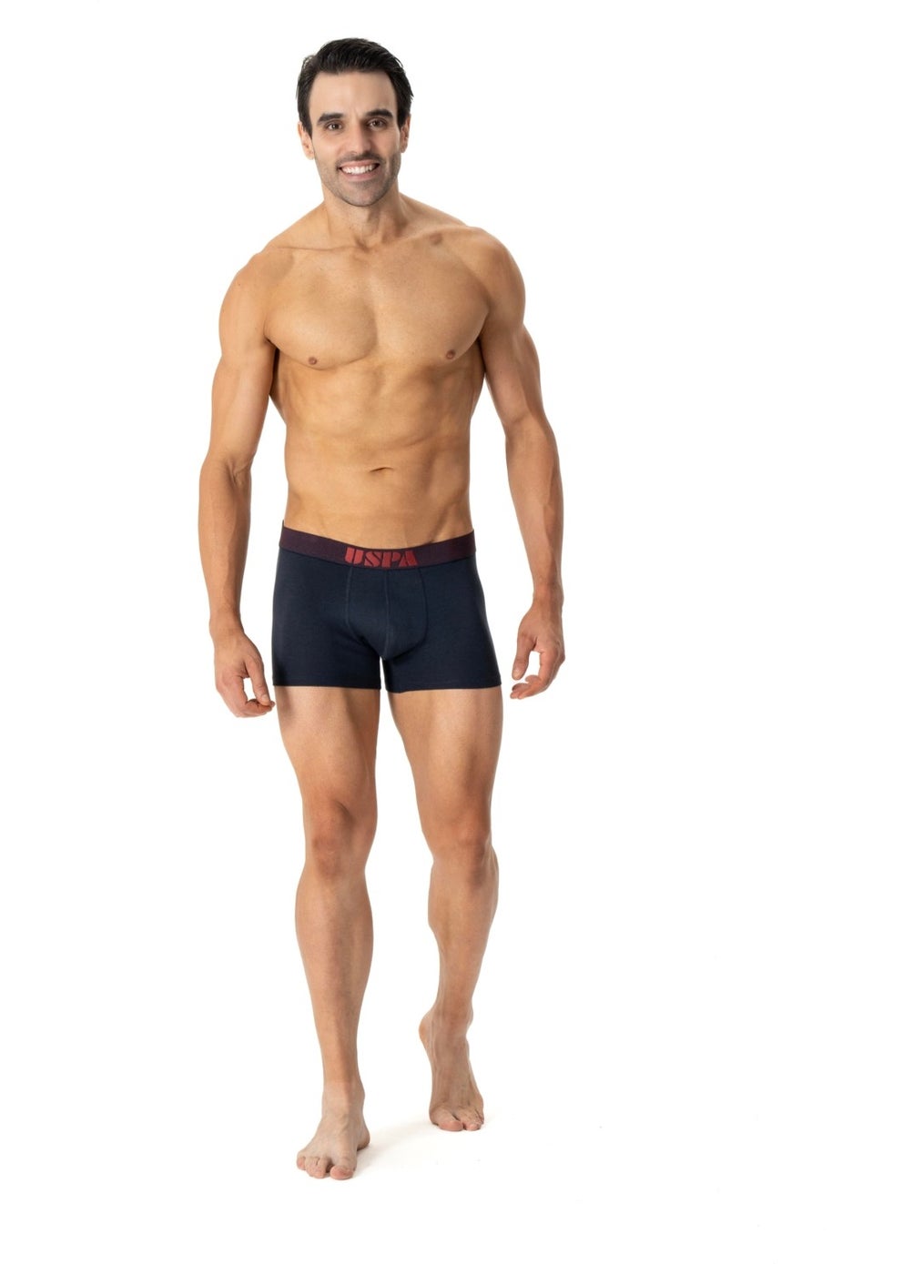 BASE. POLO ASSN. Men's Claret Red-Navy Blue-Anthracite 3-Piece Boxer 80521