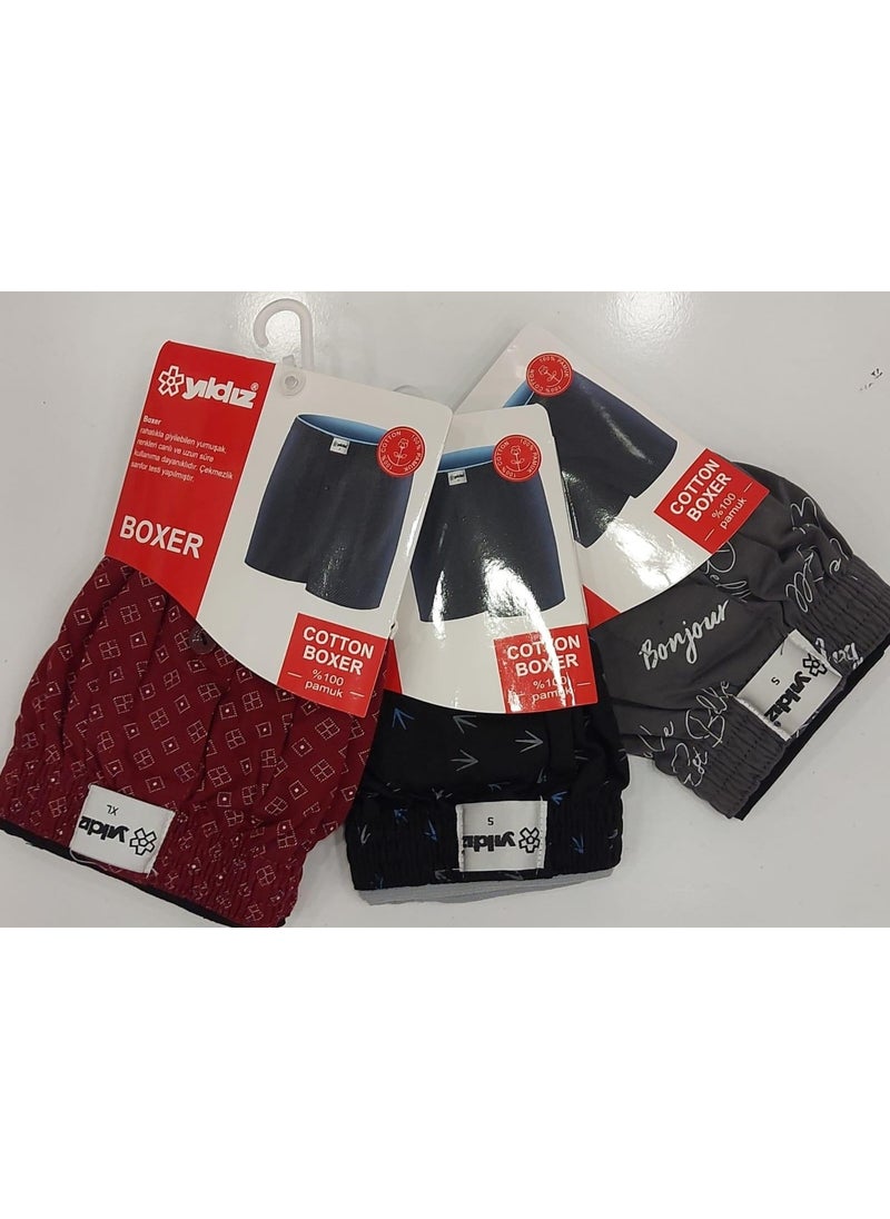 Yildiz 43 Men's Towel Waist Patterned Boxer 3 Pieces