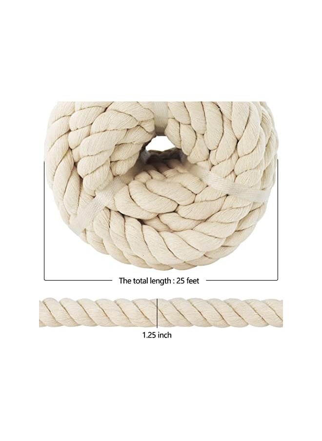 The Bros White Cotton Rope 1.25 inch × 25 feet Twisted Thick Rope for Swing, Hanging, Crafts, Nautical, Tug of War…