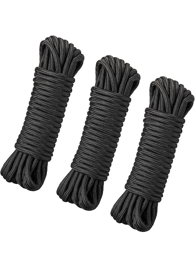 Nylon Poly Rope, 3 Pcs 10 M Strong All-Purpose Utility Rope Flag Pole Polypropylene Clothes Line Camping Crafting Indoor & Outdoor Polypropylene Lightweight Utility for Pull Swing Climb Knot Black