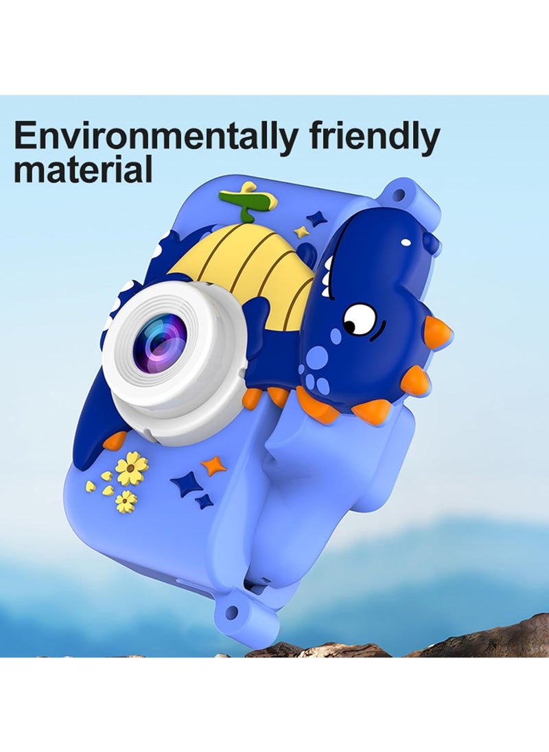 Kids Toy Camera, Digital Camera for Toddlers, Portable Digital Camera with Video, for Boys and Girls Aged 3-12, Christmas Birthday Gift for Kids, with 32G SD Card and USB Reader (Blue dinosaur)