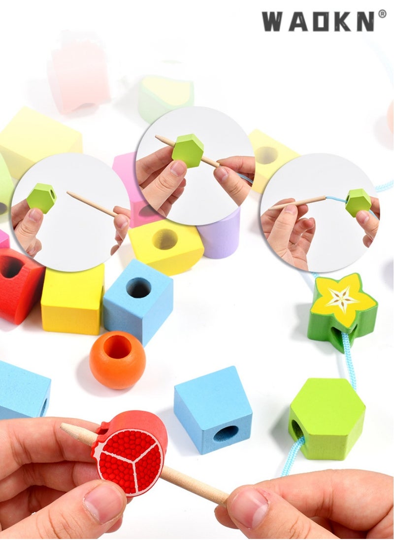 3 in 1 Wooden Color Sorting & Stacking Toys, Montessori Wooden Beads Sequencing Set, STEM Fine Motor Skills Toys Designed for Toddlers, Early Education Montessori Toys Gifts for Kids