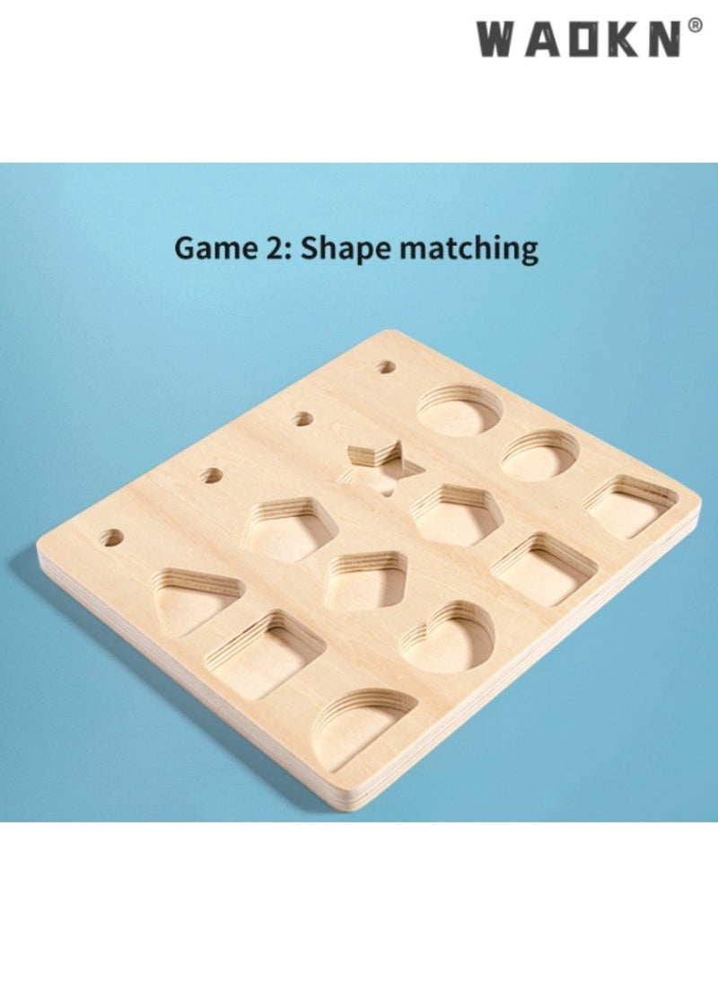 3-in-1 Wooden Color Recognition & Stacking Toys, Montessori Educational Wooden Bead Chain Sequencing Toys, Facilitating STEM Development & Fine Motor Training for Toddlers
