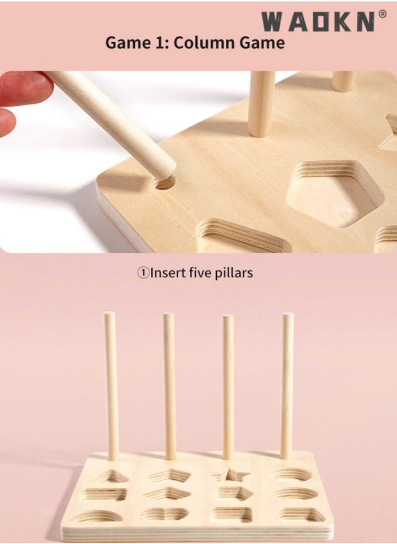 3-in-1 Wooden Color Recognition & Stacking Toys, Montessori Educational Wooden Bead Chain Sequencing Toys, Facilitating STEM Development & Fine Motor Training for Toddlers