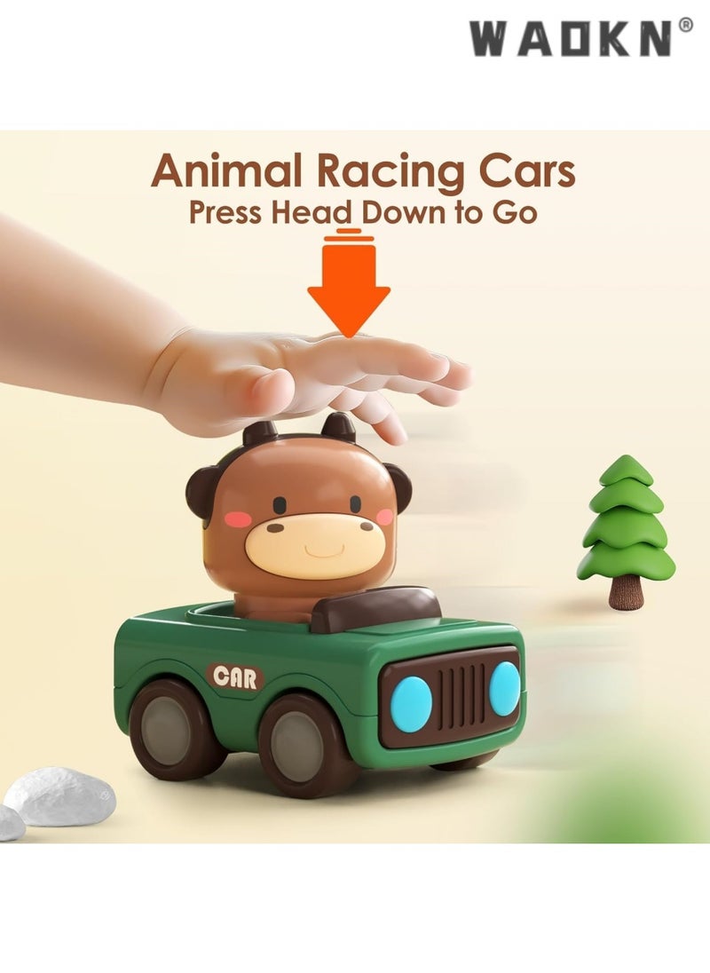 2024 New Baby Animal Racing Car Toys for Toddlers 1-3, Push-Pull Educational Cars Designed for Infants, Suitable for Babies 6-12 Months, Friction Powered Car Sets（4 Pack）