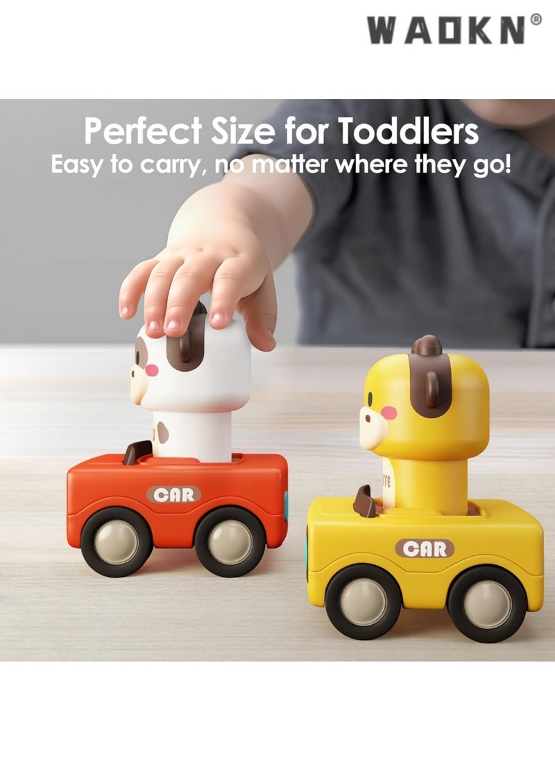 2024 New Baby Animal Racing Car Toys for Toddlers 1-3, Push-Pull Educational Cars Designed for Infants, Suitable for Babies 6-12 Months, Friction Powered Car Sets（4 Pack）