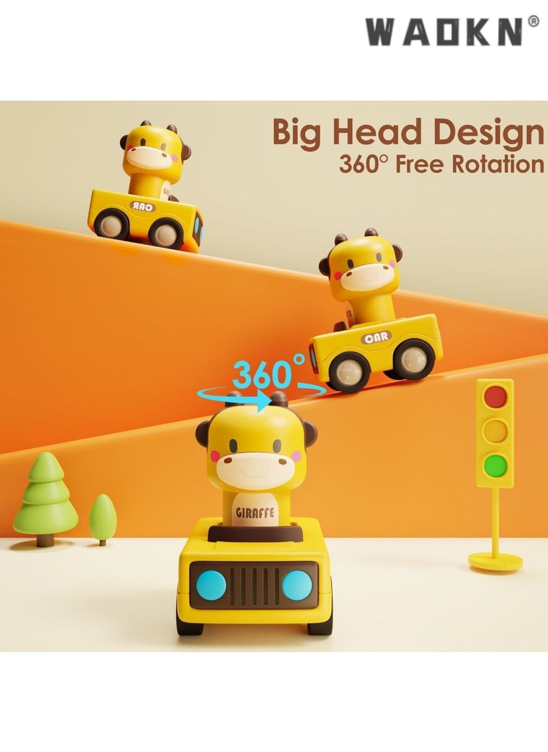2024 New Baby Animal Racing Car Toys for Toddlers 1-3, Push-Pull Educational Cars Designed for Infants, Suitable for Babies 6-12 Months, Friction Powered Car Sets（4 Pack）