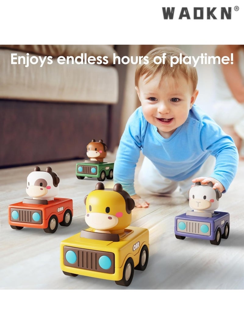 2024 New Baby Animal Racing Car Toys for Toddlers 1-3, Push-Pull Educational Cars Designed for Infants, Suitable for Babies 6-12 Months, Friction Powered Car Sets（4 Pack）