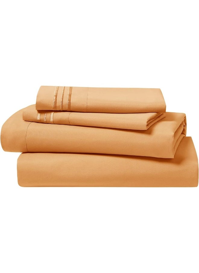 Clara Clark Twin XL Sheets Set, Deep Pocket Bed Sheets for Twin XL Size Bed - 3 Piece Twin XL Size Sheets, Extra Soft Bedding Sheets & Pillowcases, Apricot Orange Sheets Twin-XL