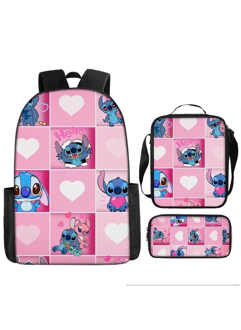 3 Pcs Anime Cartoon Stitch Backpack Set Schoolbag