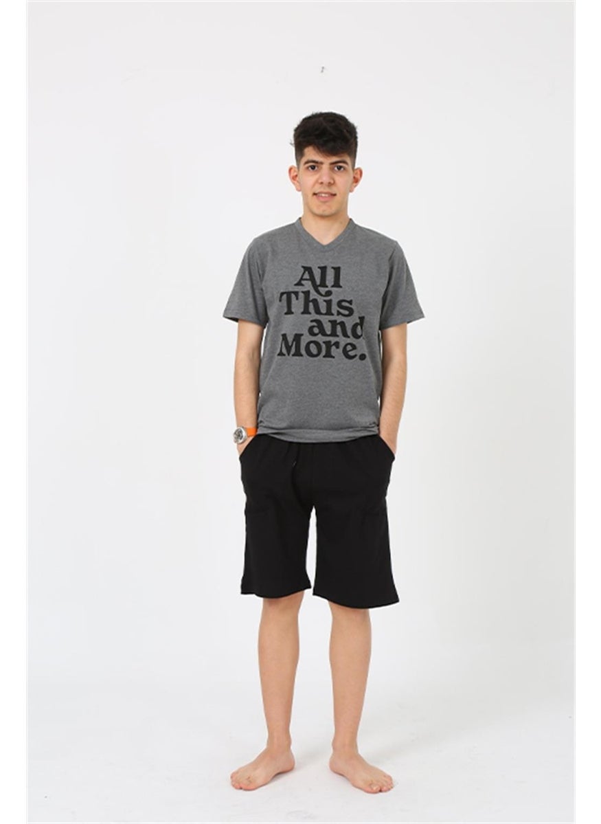 Male Young Waiter Boy Short Sleeve Anthracite Combed Cotton Short Pajamas Set 20377